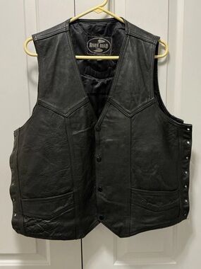 Vintage River Road Leather Biker’s Vest Harley Patch NO Side Ties Size 48 EUC